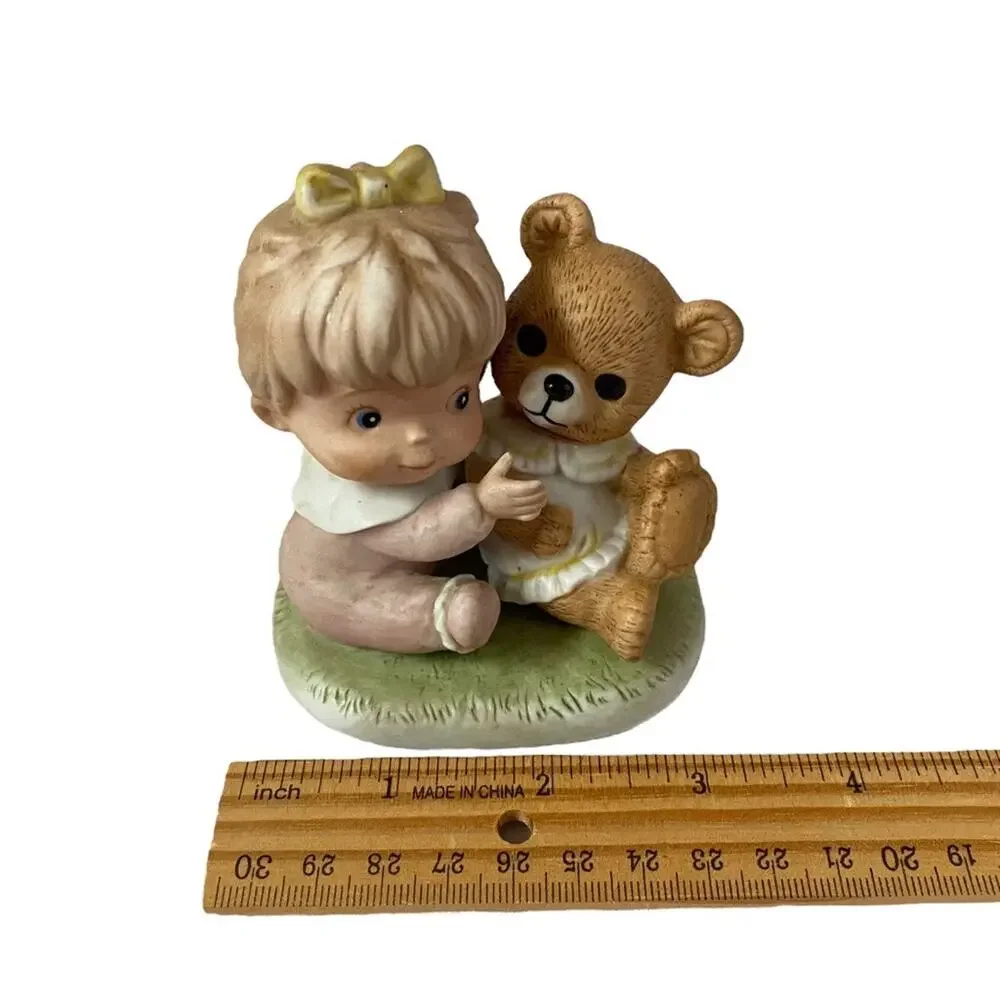 Vintage Homco Baby Figurines Girl with Bear Boy with Puppy Dog #1424 Set of 2